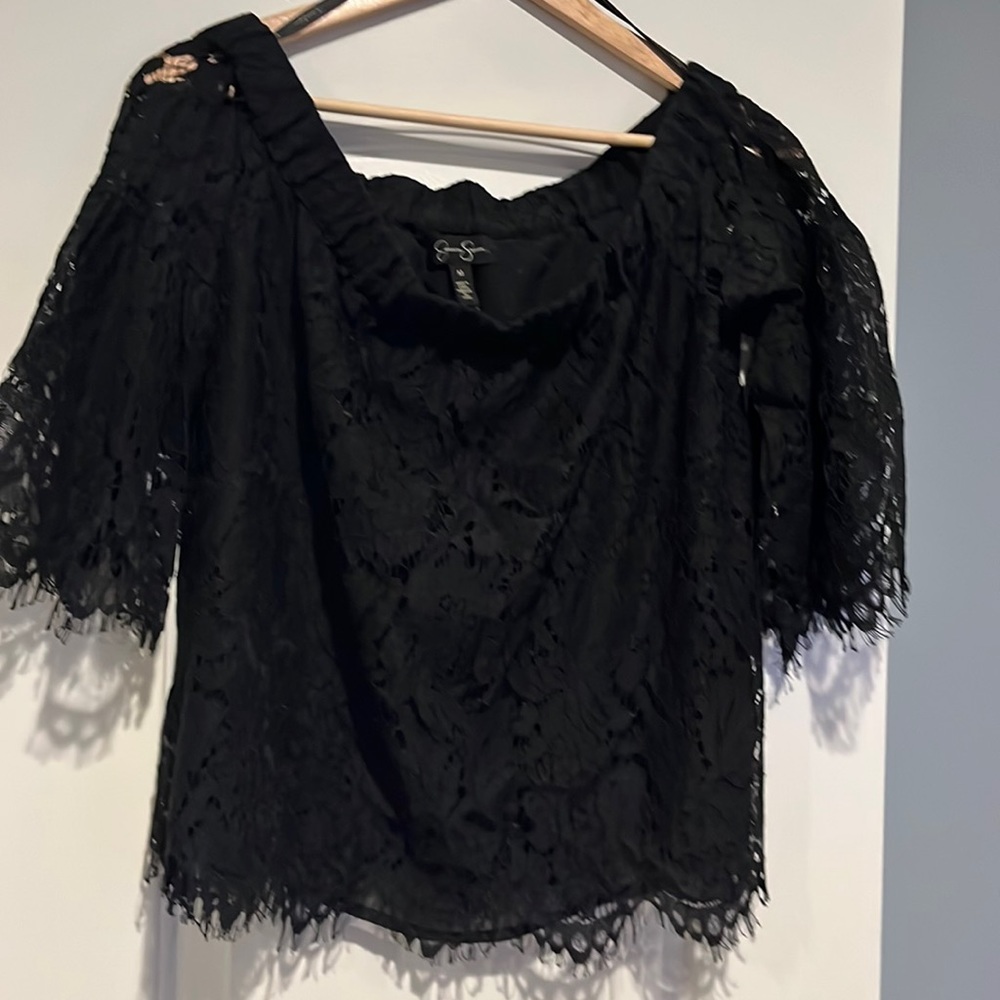Black lace blouse, size medium, like new.